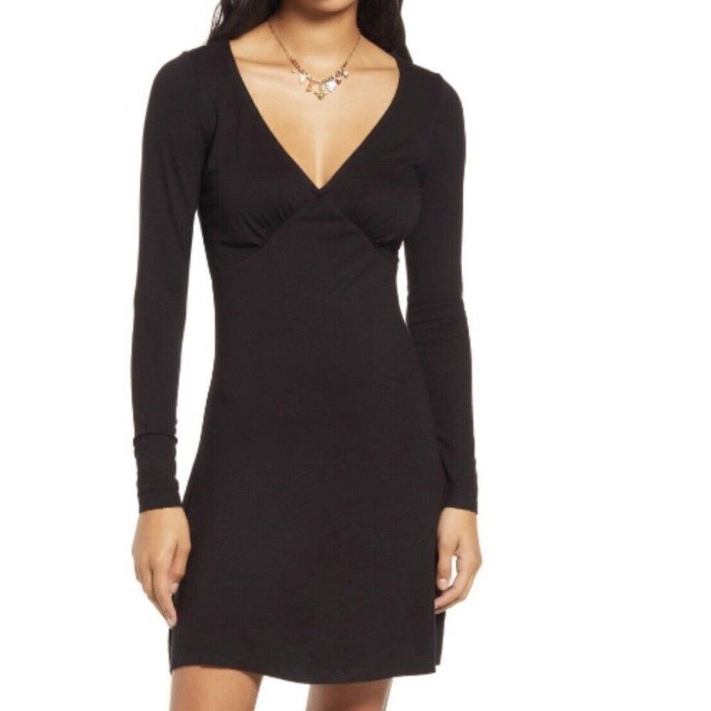 BP. V Neck Long Sleeve Black Mini Dress Size Large grunge fairy core